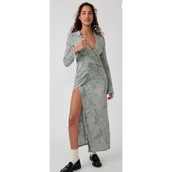 Free People Shayla Wrap Midi Dress In Mint Combo. NWOT. Size S - Picture 1 of 10